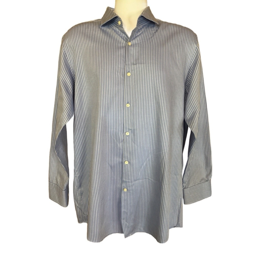 Hugo Boss  Men's Size 16.5 32/33 Blue Striped Sharp Fit Long Sleeve Button Up